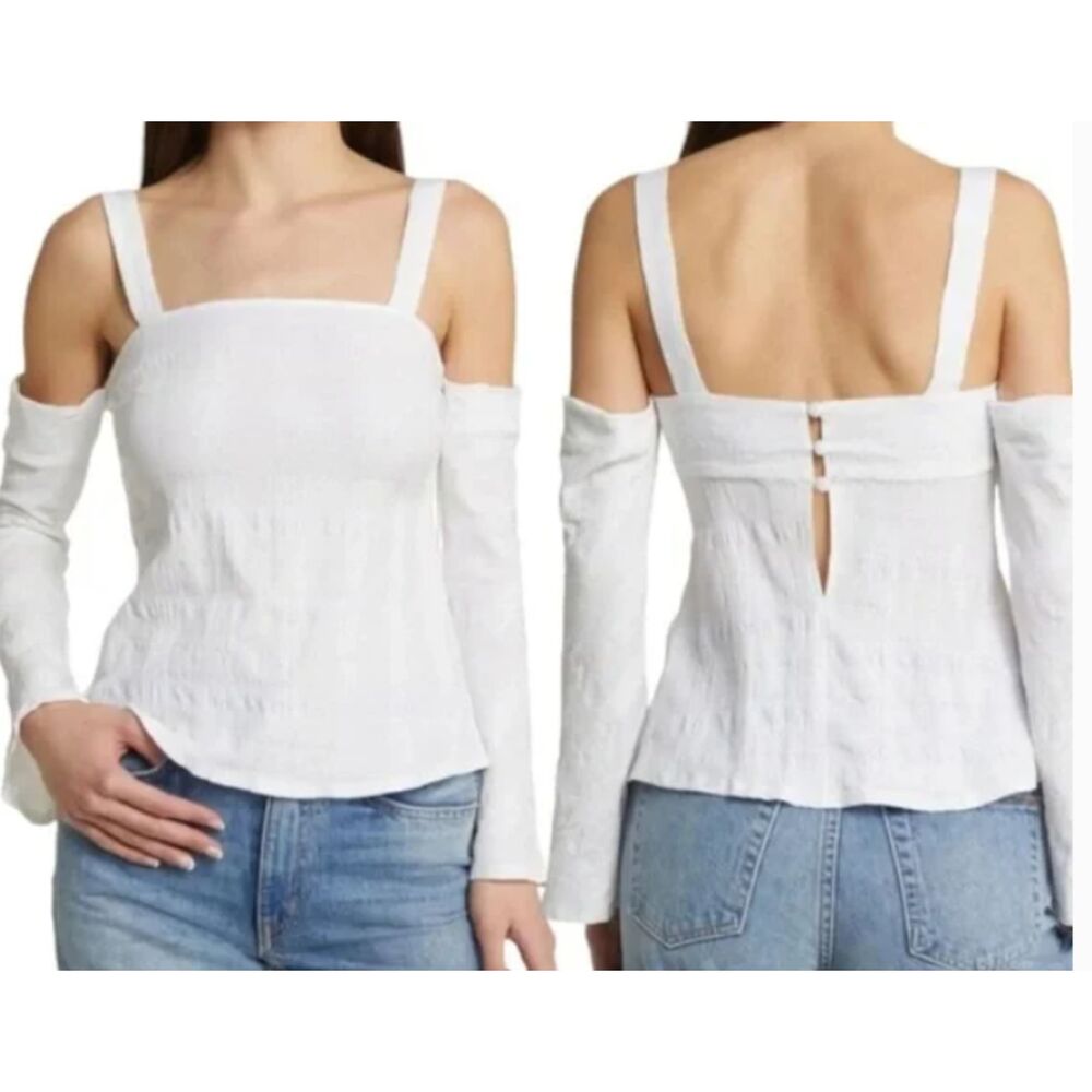 Topshop Off-The-Shoulder Long Sleeve White Blouse Size 8